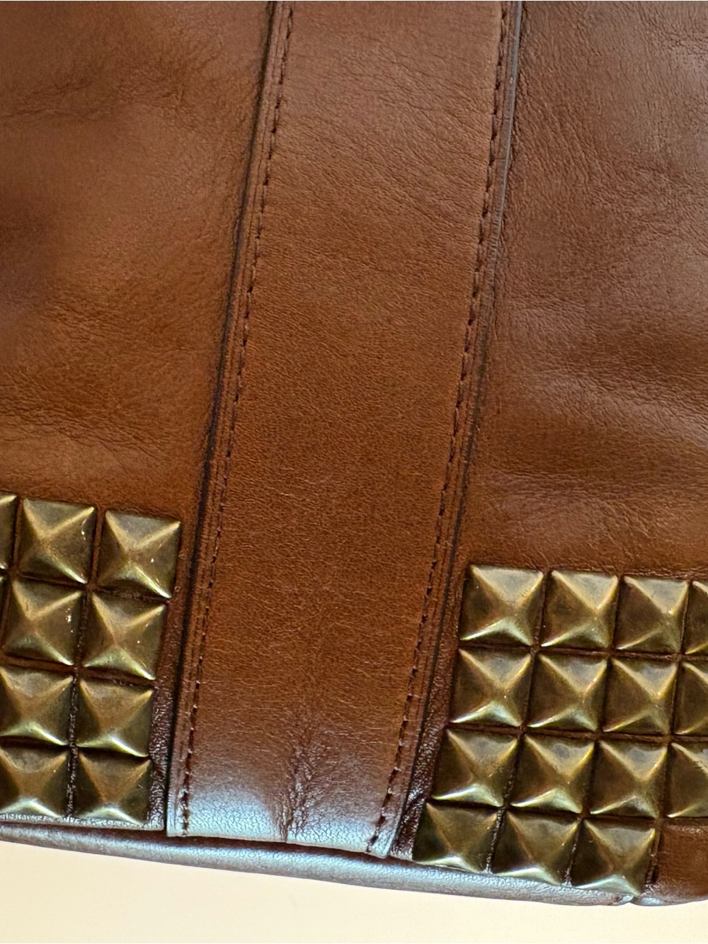 COACH Tan Leather Stud-Trim Shoulder Bag with Tassel - Picture 6 of 10